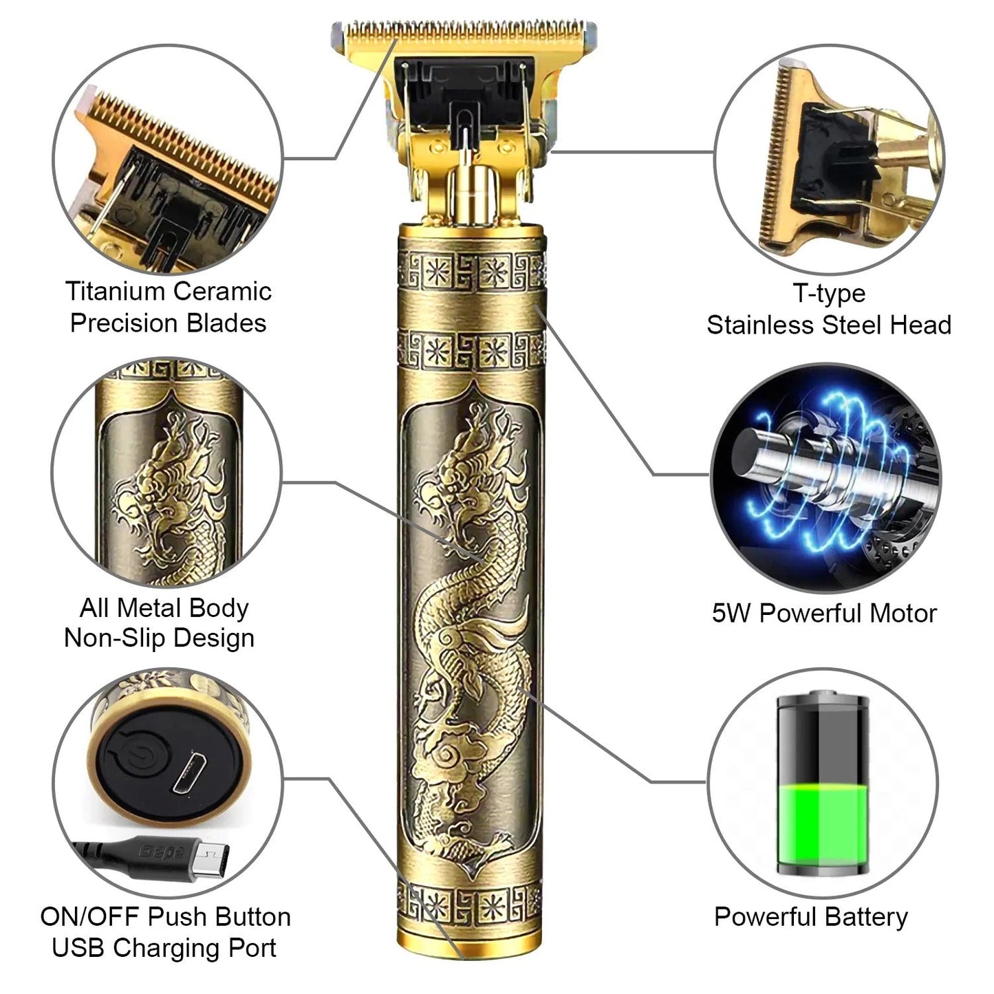 T9 Vintage Rechargeable Hair Trimmer for Men & Boys | Professional Shaver | Rozana Mall